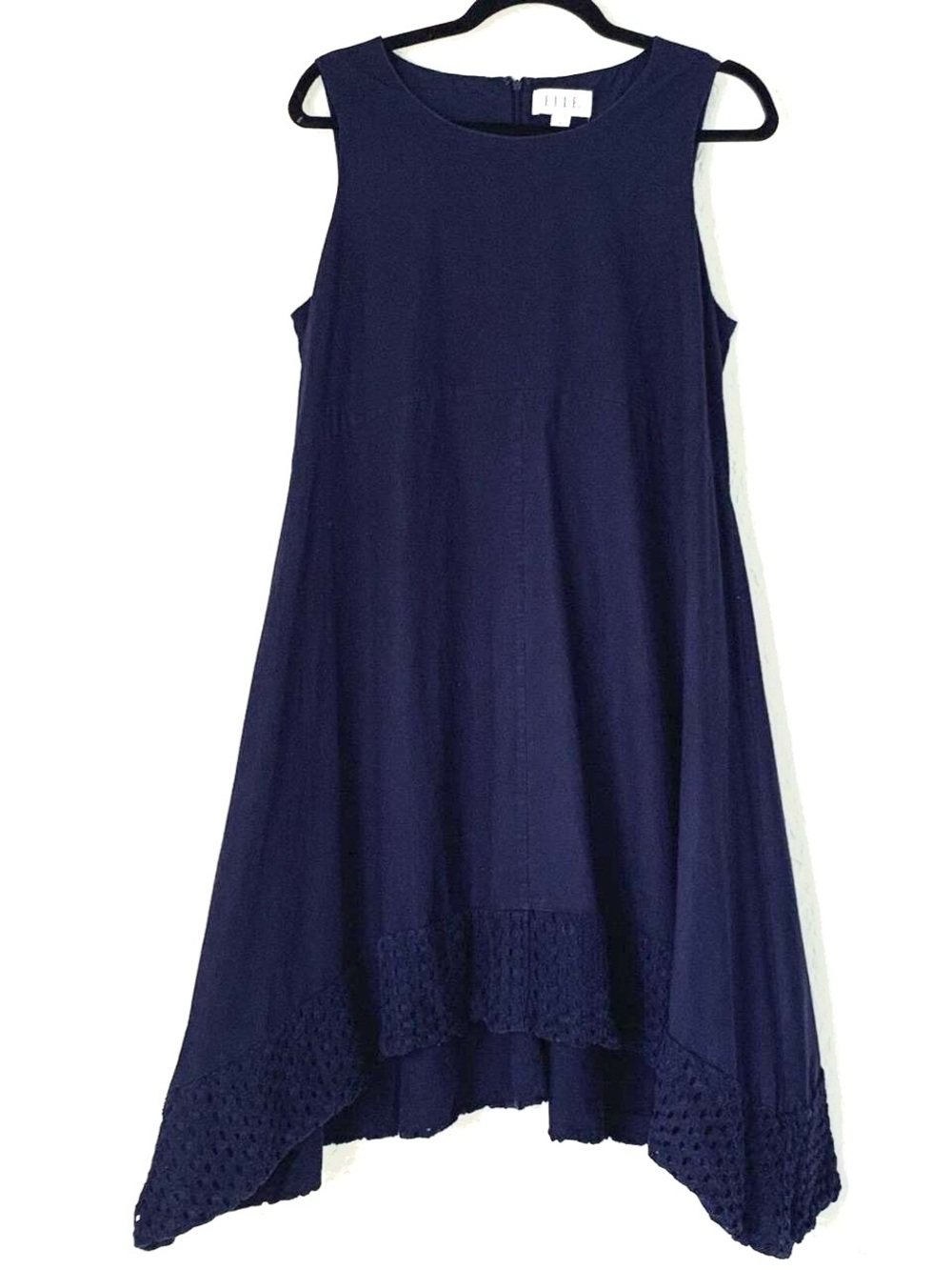 Elle Dress‎ Women 12 Navy Blue Sleeveless Sharkbite Nautical Preppy Cocktail